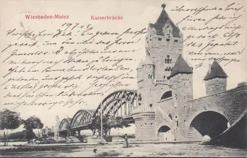 AK Wiesbaden-Mainz Kaiserbrücke, gelaufen 1905