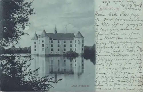 AK Glücksburg Das Schloss Mondschein, gelaufen 1898