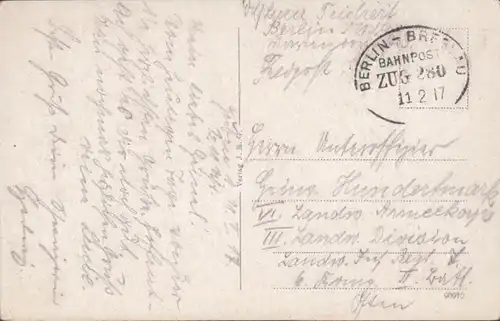 AK Guben Neisse mit Wehr Bahnpost, gelaufen 1917