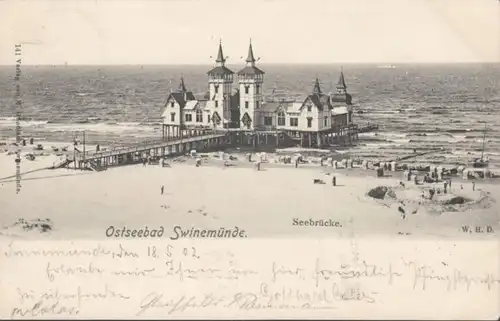 AK Mer Baltique Bay Swinemünde Pont maritime, couru en 1902