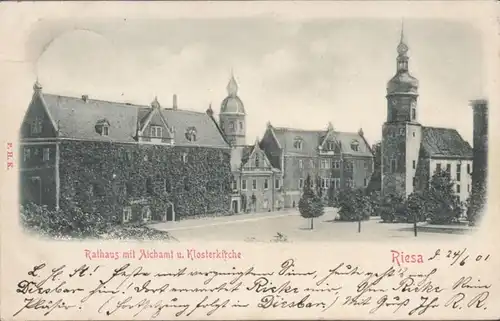 AK Riesa Hôtel de ville avec Aichamt et Klosterkirche Grage-AK, couru 1901