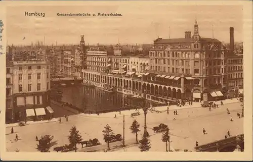 AK Hamburg Reesendammbrücke Alsterarkaden, gelaufen 1908