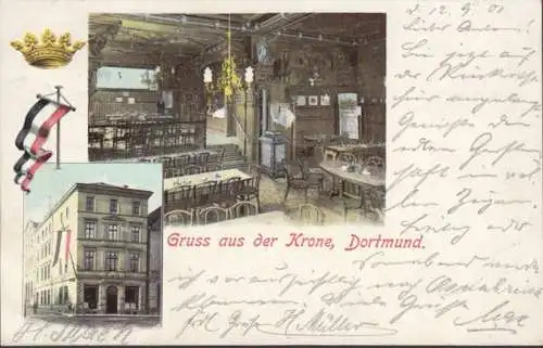 AK Dortmund Gruss aus der Krone, gelaufen 1901