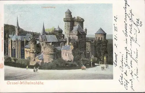 AK Kassel-Wilhemshöhe Löwenburg, couru en 1902