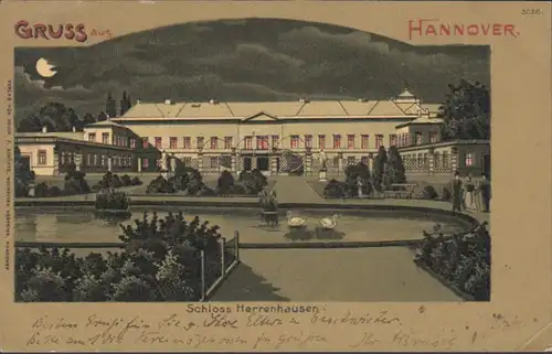 AJ Gruß aus Hannover Schloss Herrenhausen, gelaufen 1901