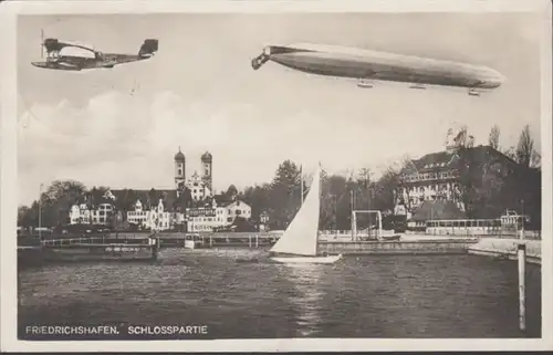 AK Friedrichshafen Schlosspartie Flugzeug Zeppelin, gelaufen 1932