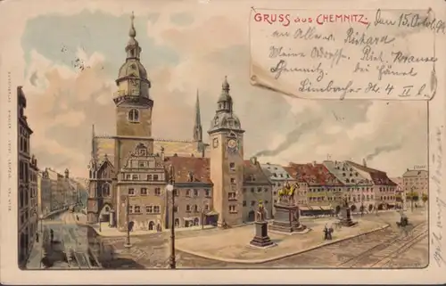 AK Gruss aus Chemnitz, gelaufen 1898