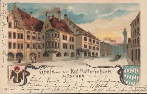 AK Gruss aus dem Königl. Hofbräuhaus München, gelaufen 1905