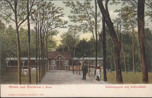 AK Gruss aus Storkow Schützenplatz mit Schiesshalle, gelaufen 1913