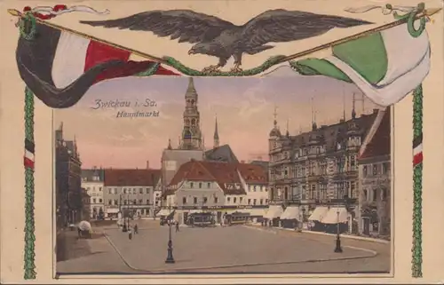 AK Zwickau marché principal carte postale de champ, inachevée