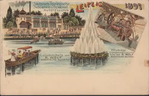 AK Leipzig Exposition industrielle-commerciale 1897 Lokomobilhalle 200 locomobiles compactes, incurvée
