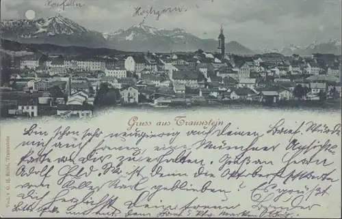 AK Gruss aus Traunstein Mondschein, gelaufen 1897