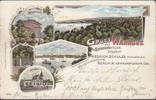 AK Gruss vom Wannsee Kaiserpavillon Grab Bahnhof, gelaufen 1898