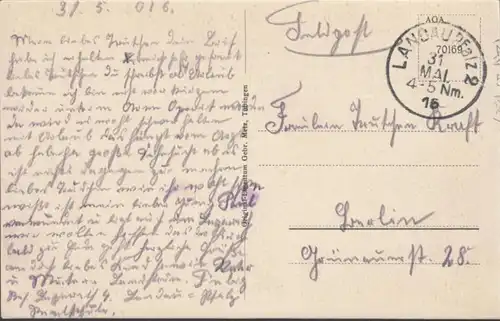 AK Landau Schlösschen und neue katholische Kirche Feldpost, gelaufen 1916