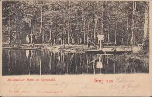 AK Gruss de Lubbenau Moldenhauer Hütte dans la forêt de Spreewald, couru en 1906