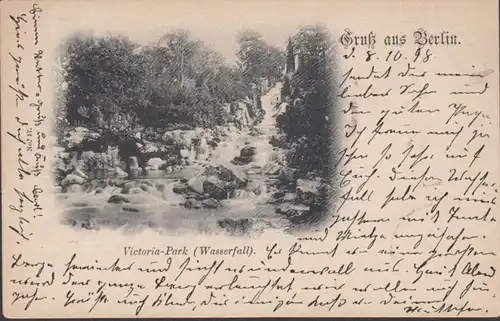AK Gruss aus Berlin Victoria Park Wasserfall, gelaufen 1898