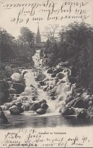 AK Berlin Victoriapark Wasserfall, gelaufen 1904