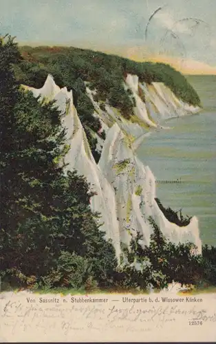 AK Sassnitz Stubbenkammer Uferpartie bei der Wissower Klinken, gelaufen 1903
