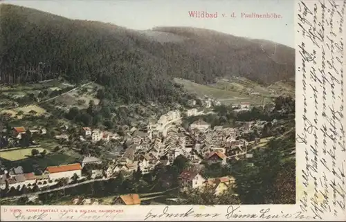 AK Wildbad von der Paulinenhöhe, gelaufen 1907