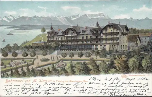 AK Tutzing Bahnhotel von M. Simon, gelaufen 1903