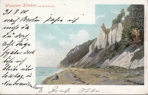 AK Sassnitz Wissower Klinken vom Strande aus, gelaufen 1900