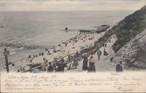 AK Sellin auf Rügen Strand, gelaufen 1902