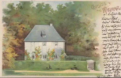 AK Gruss aus Weimar, Goethes Gartenhaus, gelaufen 1900