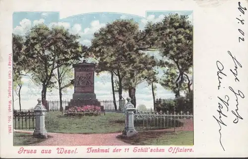 AK Graus de Wesel monument des officiers Schills, couru en 1902
