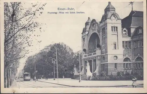 AK Essen Huyssens Allee mit Städt. Saalbau, gelaufen 1910