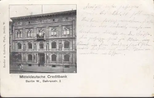 AK Berlin Behrenstraße Mitteldeutsche Creditbank, gelaufen 1910