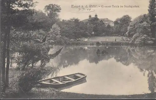 AK Essen Grosser Teich im Stadtgarten, gelaufen 1911