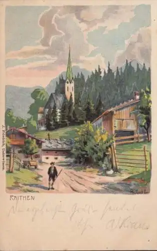 AK Raiten Raithen Kirche Litho, gelaufen