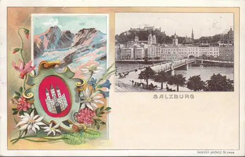 AK Salzbourg Wappen Vue de la ville, couru 1909