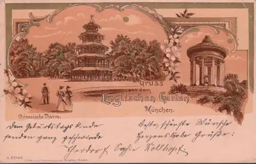 AK Gruss aus dem Englischen Garten, gelaufen 1908