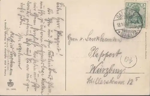 AK Jena Partie am Johannistor mit Hausberg, gelaufen 1908