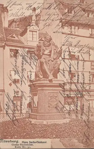 AK Nürnberg Hans Sachs Denkmal, gelaufen