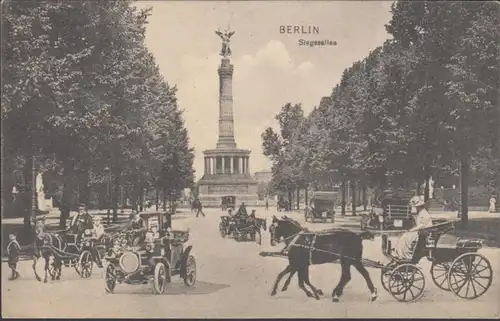 AK Berlin Siegesallee Kutsche Autos, gelaufen 1910