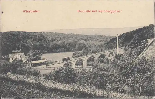 AK Wiesbaden Beausite mit Nerobergbahn, gelaufen