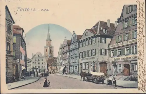 AK Fürth i.B. Marché de la diligence à salaire auberge, couru 1906