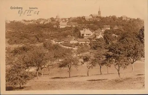 AK Grünberg Stadtansicht Südseite, gelaufen 1908