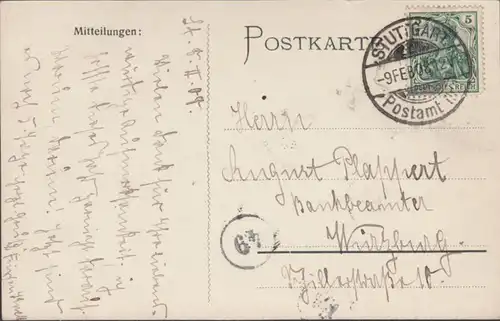 AK Stuttgart Eugensbrunnen, gelaufen 1908