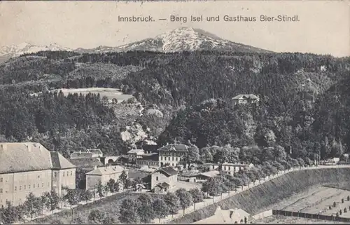 AK Innsbruck Berg Isel und Gasthaus Bier Stindl, gelaufen 1907