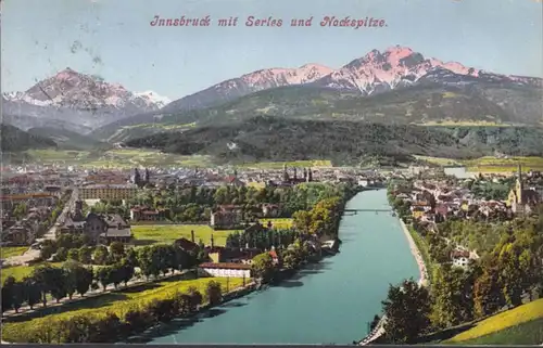AK Innsbruck avec Serles et Nockspitze, couru 1908