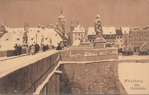 AK Würzburg Alte Mainbrücke im Winter, gelaufen 1911