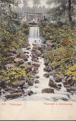 AK Villingen Wasserfall beim Brücklesweg, gelaufen 1904