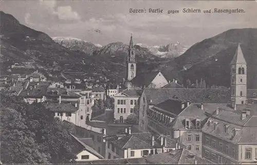 AK Bozen Partie gegen Schlern u. Rosengarten, gelaufen 1911