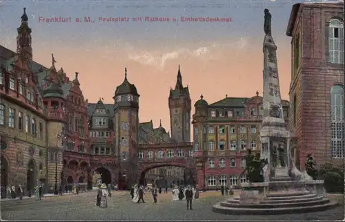 AK Frankfurt Paulsplatz avec hôtel de ville et monument unique, incurvé