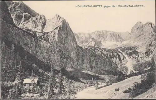 AK Höllentalhütte gegen die Höllentalköpfe, ungelaufen