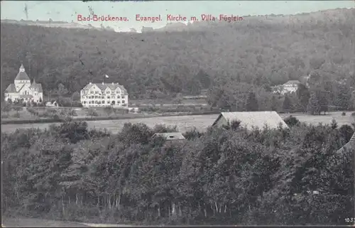 AK Bad Brückenau Kirche Villa Füglein, gelaufen 1910