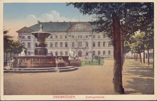 AK Zweibrücken Justizgebäude Feldpost, gelaufen 1916